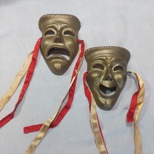 Solid Brass Theatre Drama Hanging Masks, Set of 2 - 5.5"
